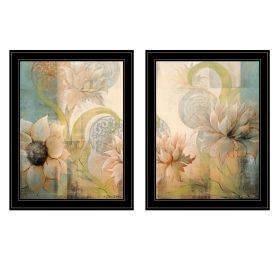 "Meandering Flowers I & II" 2-Piece Vignette by Dee Dee, Black Frame