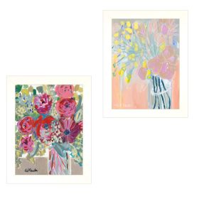 "Pastel Bouquets Maybe She's a Wildflower" 2-Piece Vignette by Kait Roberts, White Frame