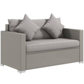 Outsunny Patio Wicker Loveseat with Cushions, 2-Seat Outdoor PE Rattan Couch, Sofa with Throw Pillows for Porch, Backyard, Garden, Poolside, Gray