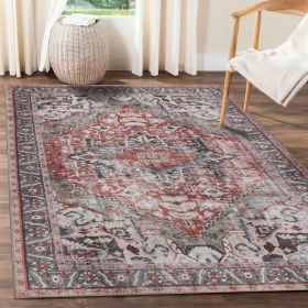 Mesa Rustic Distressed Medallion Indoor Area Rug or Runner Rug (Color: Brown, size: 10'x14')