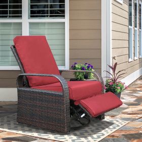 Outdoor Patio Rattan Wicker Swivel Recliner Chair;  Adjustable Reclining Chair 360° Rotating with Water Resistant Cushions (Color: Red)